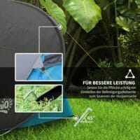 Pop-Up Zelt für 1–2 Personen, leicht & robust, Farbe Blau-Grau.