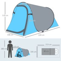 Pop-Up Zelt für 1–2 Personen, leicht & robust, Farbe Blau-Grau.