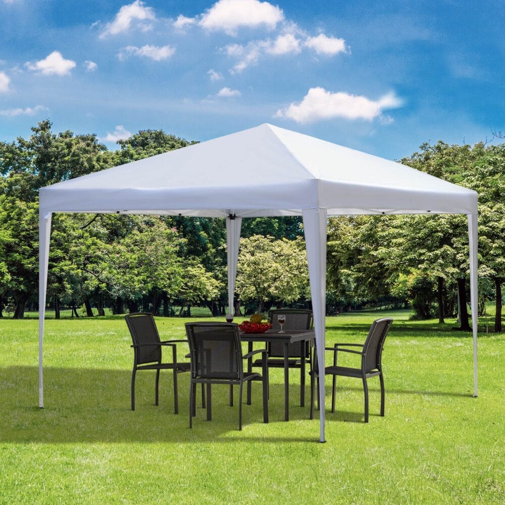 Weißer Pop-Up Pavillon 295x295m mit UV-Schutz.
