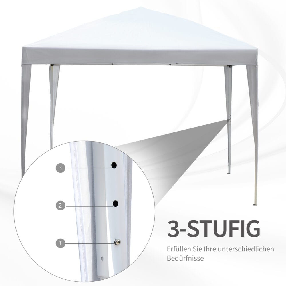 Weißer Pop-Up Pavillon 295x295m mit UV-Schutz.