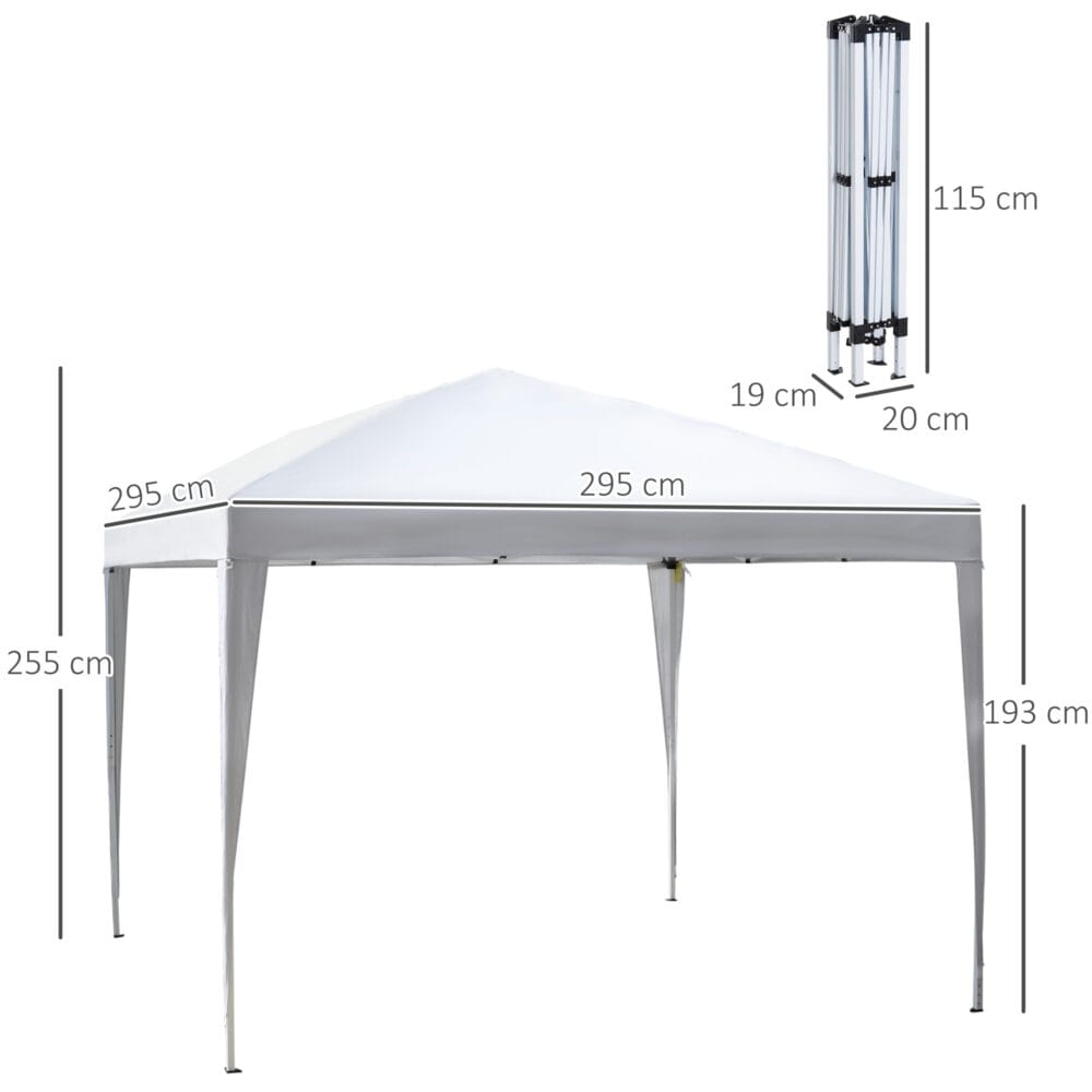 Weißer Pop-Up Pavillon 295x295m mit UV-Schutz.
