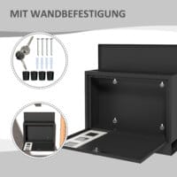 Ein schwarzer Postkasten und Briefkasten aus Metall mit Zeitungsfach, Maße 365x115x29cm.