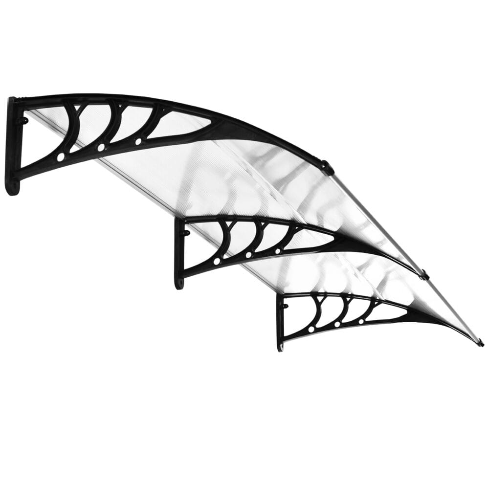 Transparentes Pultvordach für die Haustür, aus Polycarbonat und Aluminium, bietet modernen Wetterschutz.