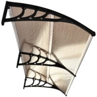 Braunes Pultvordach aus Polycarbonat mit UV-Schutz, 75x195x23cm, bietet Schutz vor Regen und Sonne über Türen und Fenstern.