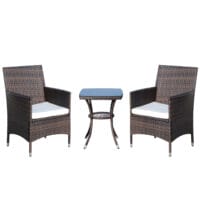 Braunes, klappbares Rattan-Balkonmöbel-Set.