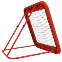 Roter höhenverstellbarer und klappbarer Rebounder mit Netz, vielseitig einsetzbar für verschiedene Ballsportarten.