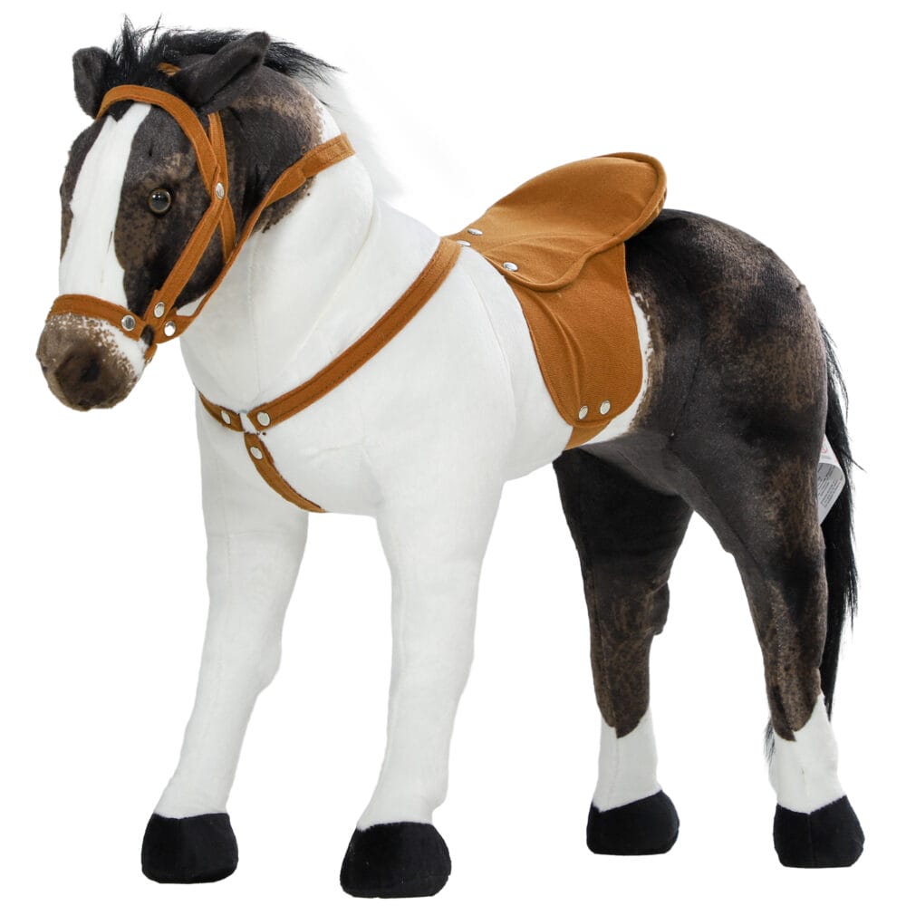 Braun-cremeweisses Reitpferd als Kinderspielzeug mit realistischem Sound, Sattel und Zaumzeug. Ideal für Kinder von 3-8 Jahren, die gerne in Rollenspiele eintauchen und reiten üben.