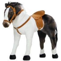 Braun-cremeweisses Reitpferd als Kinderspielzeug mit realistischem Sound, Sattel und Zaumzeug. Ideal für Kinder von 3-8 Jahren, die gerne in Rollenspiele eintauchen und reiten üben.