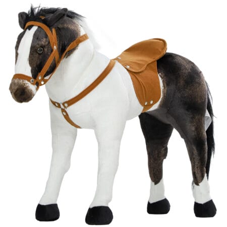 Braun-cremeweisses Reitpferd als Kinderspielzeug mit realistischem Sound, Sattel und Zaumzeug. Ideal für Kinder von 3-8 Jahren, die gerne in Rollenspiele eintauchen und reiten üben.