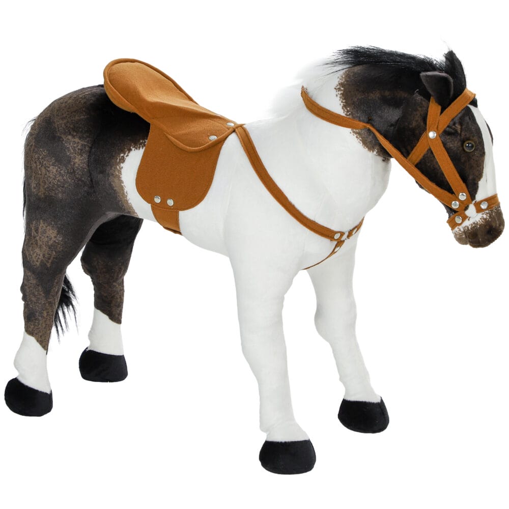 Braun-cremeweisses Reitpferd als Kinderspielzeug mit realistischem Sound, Sattel und Zaumzeug. Ideal für Kinder von 3-8 Jahren, die gerne in Rollenspiele eintauchen und reiten üben.