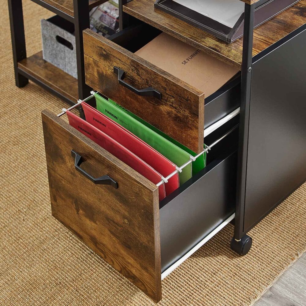 Rollcontainer Aktenschrank Büro mit Rollen Braun Schwarz
