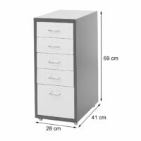 Rollcontainer Boston 5 Schubladen Stahlschrank 69x28x44cm Weiss