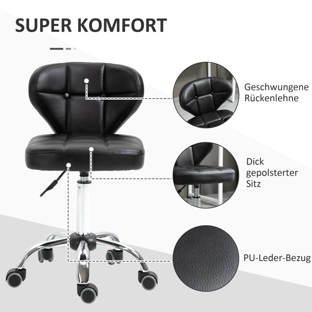 Ein 2er-Set höhenverstellbarer Rollhocker in Dunkelgrau.