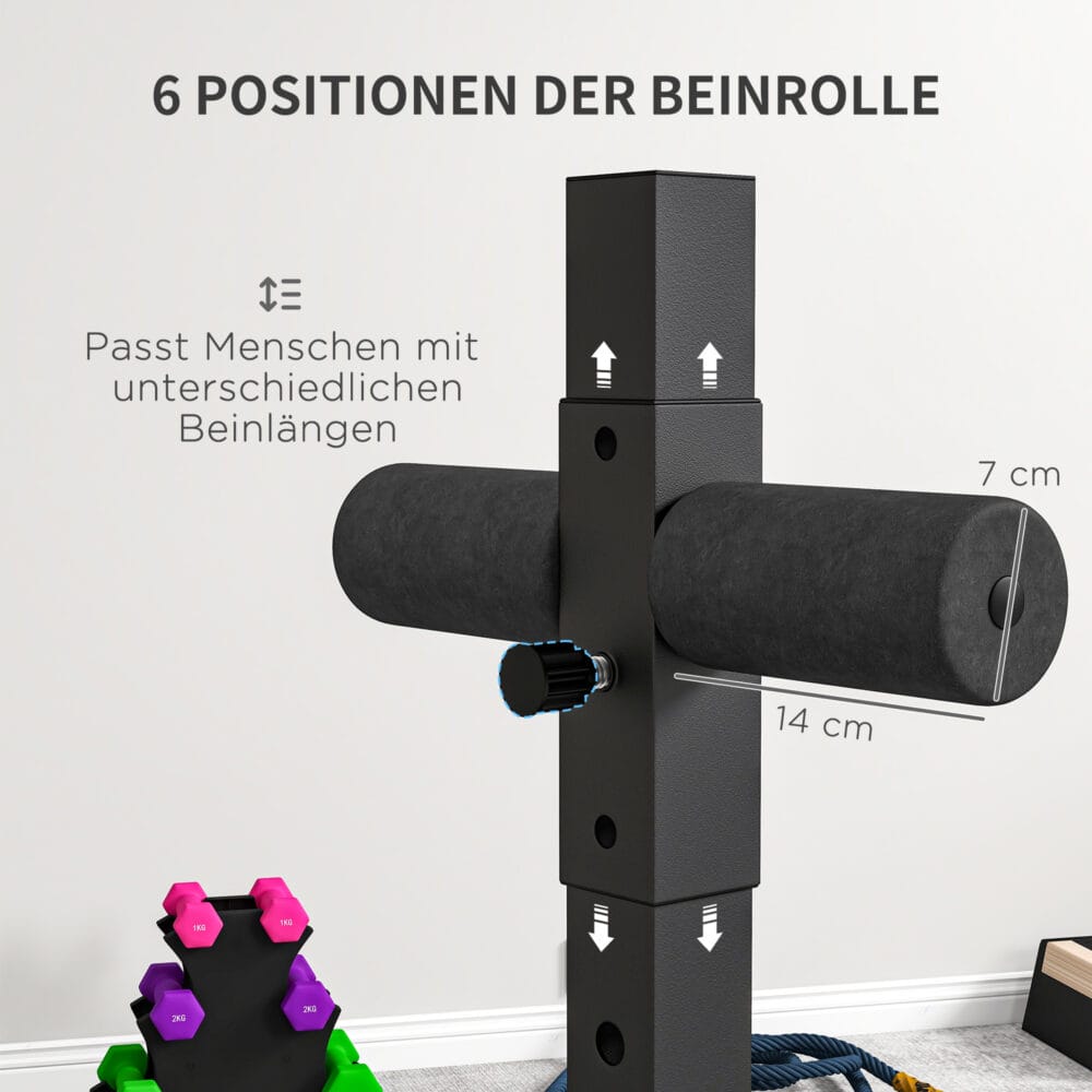 Schwarzer höhenverstellbarer Rückentrainer, ein vielseitiges Fitnessgerät, das auch als Bauchtrainer genutzt werden kann.