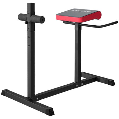 Schwarzer höhenverstellbarer Rückentrainer, ein vielseitiges Fitnessgerät, das auch als Bauchtrainer genutzt werden kann.