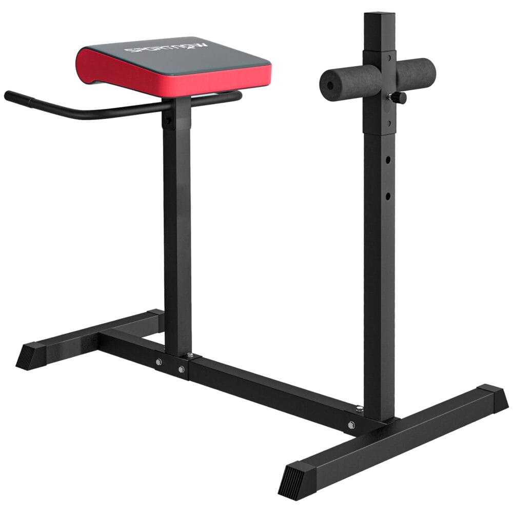 Schwarzer höhenverstellbarer Rückentrainer, ein vielseitiges Fitnessgerät, das auch als Bauchtrainer genutzt werden kann.