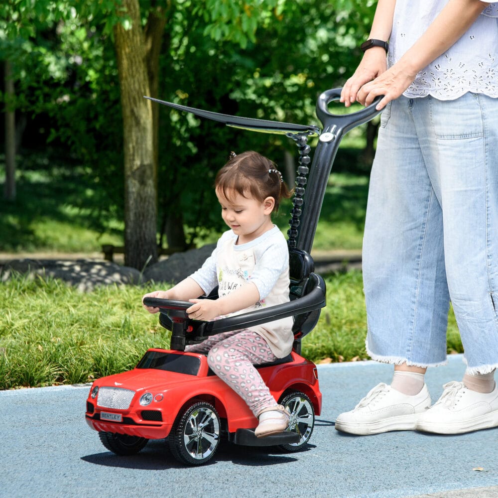 Rotes 3-in-1 Rutschauto für Kinder mit abnehmbarem Verdeck, passt sich verschiedenen Altersstufen an und bietet vielseitigen Spielspass.