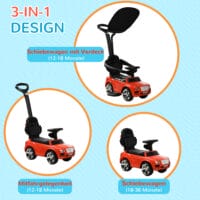 Rotes 3-in-1 Rutschauto für Kinder mit abnehmbarem Verdeck, passt sich verschiedenen Altersstufen an und bietet vielseitigen Spielspass.