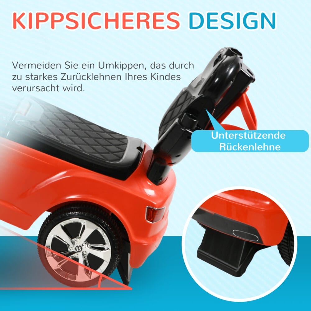 Rotes 3-in-1 Rutschauto für Kinder mit abnehmbarem Verdeck, passt sich verschiedenen Altersstufen an und bietet vielseitigen Spielspass.