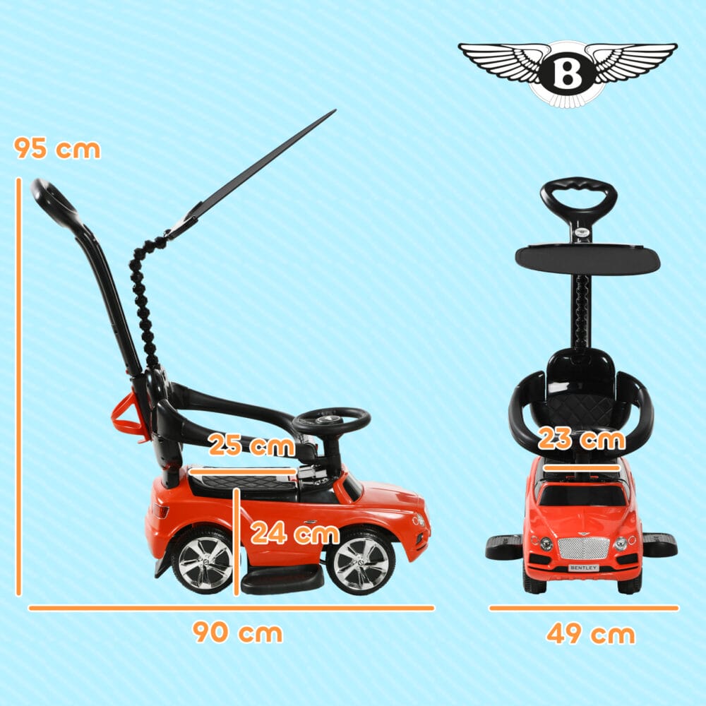 Rotes 3-in-1 Rutschauto für Kinder mit abnehmbarem Verdeck, passt sich verschiedenen Altersstufen an und bietet vielseitigen Spielspass.