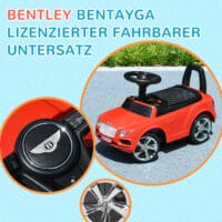 Rotes Rutschauto im Bentley Bentayga Design mit Hupe und Kippschutz, geeignet für Kinder ab 18 Monaten. Ein stylisches und sicheres erstes Fahrzeug.