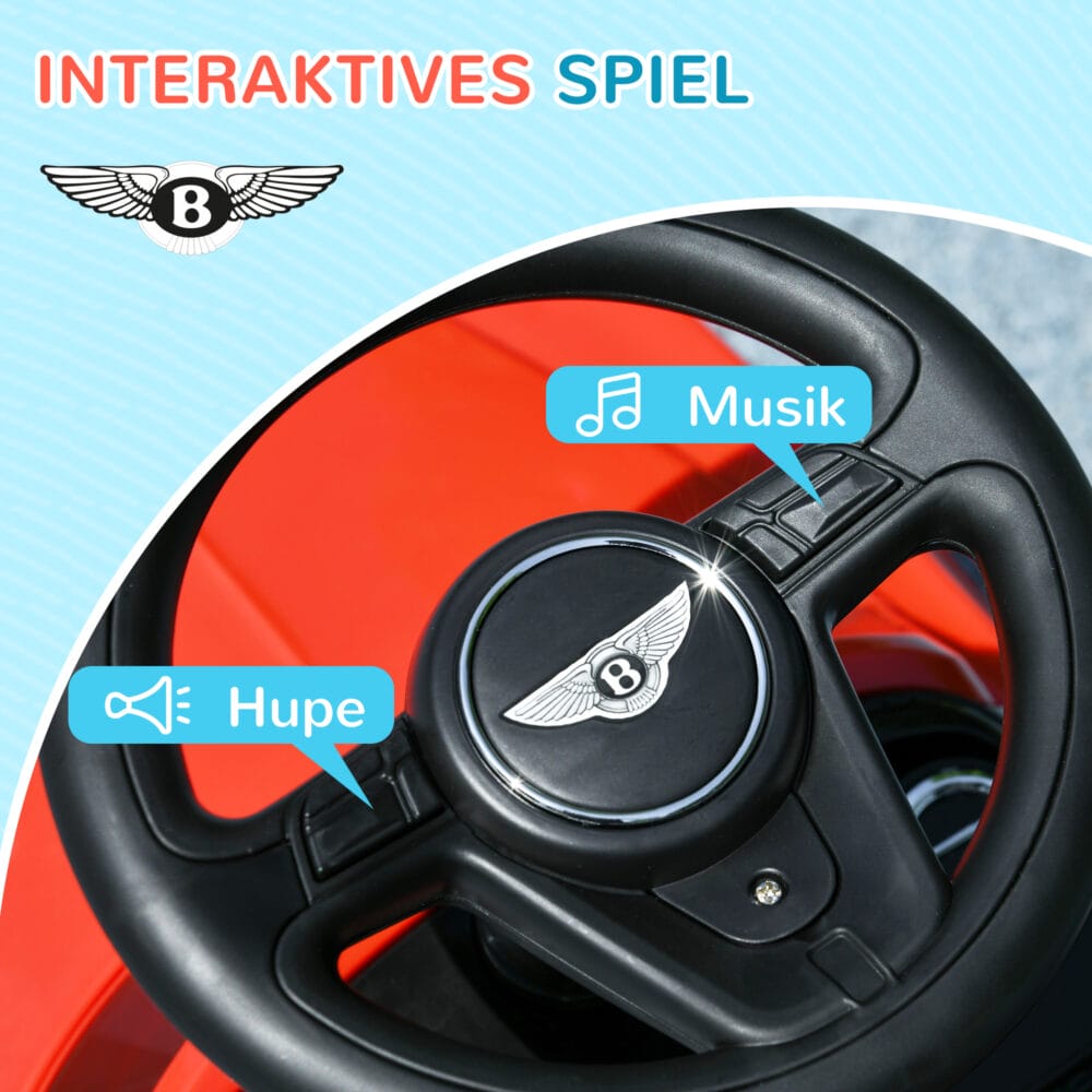 Rotes Rutschauto im Bentley Bentayga Design mit Hupe und Kippschutz, geeignet für Kinder ab 18 Monaten. Ein stylisches und sicheres erstes Fahrzeug.