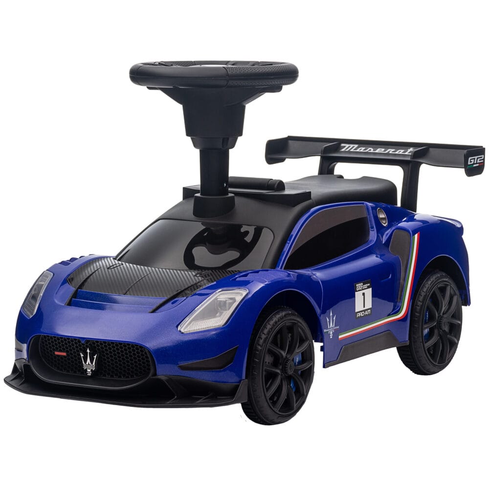 Blaues Bobby Car Rutschauto mit Stauraum unter dem Sitz und Hupe, perfekt für Kinder von 1.5-5 Jahren. Fördert Bewegung und Koordination.