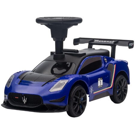 Blaues Bobby Car Rutschauto mit Stauraum unter dem Sitz und Hupe, perfekt für Kinder von 1.5-5 Jahren. Fördert Bewegung und Koordination.