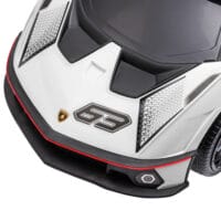 Weiss-schwarzes Rutschauto als Kinderfahrzeug mit Hupe, perfekt für den Einsatz drinnen und draussen.