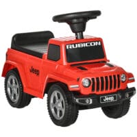 Rotes Rutschauto als Kinderfahrzeug mit Kippschutz und Hupe, bietet sicheren Fahrspass für Kinder ab 18 Monaten.