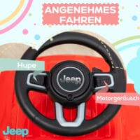 Rotes Rutschauto als Kinderfahrzeug mit Kippschutz und Hupe, bietet sicheren Fahrspass für Kinder ab 18 Monaten.