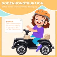 Schwarzes Rutschauto als Kinderfahrzeug mit Kippschutz und integriertem Stauraum, ideal für Kinder von 18-48 Monaten.