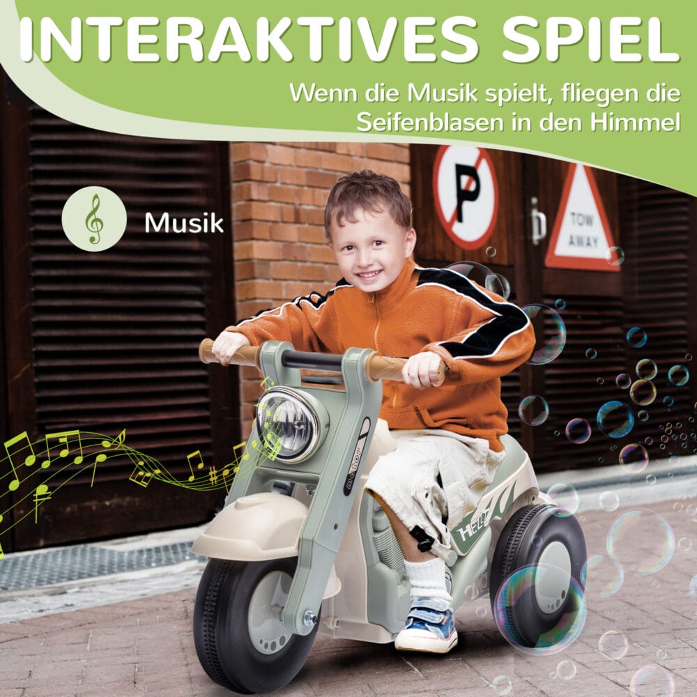 Cremeweisses Rutschauto für Kinder mit Musik und Blasenfunktion, ideal für Kinder von 2-5 Jahren. Ein fantasievolles Fahrzeug für besondere Momente.