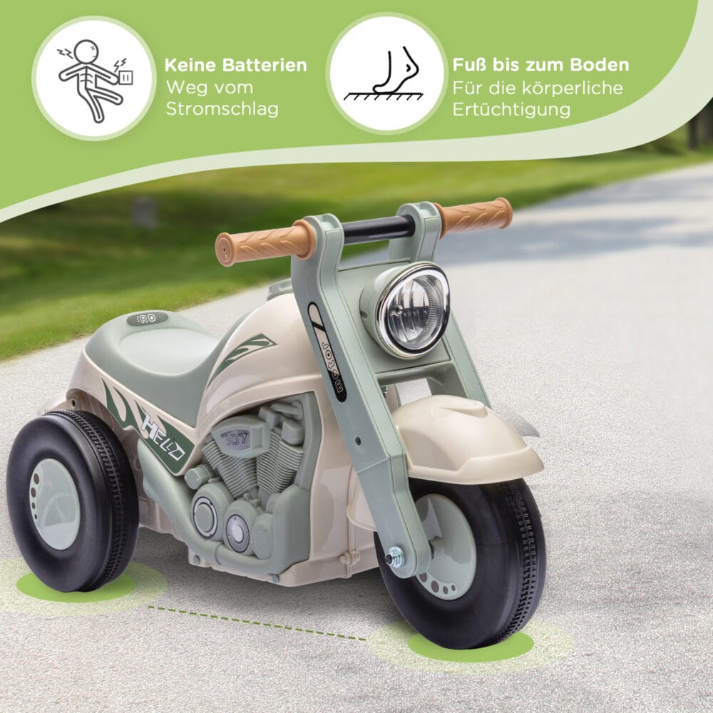 Cremeweisses Rutschauto für Kinder mit Musik und Blasenfunktion, ideal für Kinder von 2-5 Jahren. Ein fantasievolles Fahrzeug für besondere Momente.