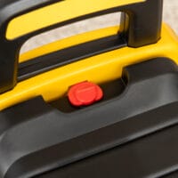 Gelb-schwarzes Rutschauto im Design eines Sitzbaggers mit Hupe, geeignet für Kinder ab 12 Monaten.
