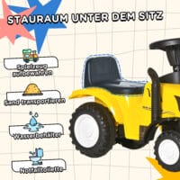 Gelbes Rutschauto im Traktor-Design mit abnehmbarem Anhänger, ideal für Kinder ab 2 Jahren. Perfekt zum Transportieren von Spielzeug und Entdecken.