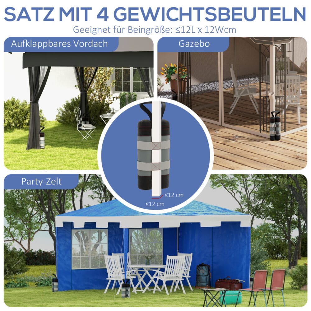 Robustes 4er-Set graue/schwarze Sandsäcke für Pavillon.
