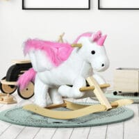 Rosa-weisses klassisches Schaukelpferd, eine bezaubernde Kinderschaukel, die die Balance fördert und fantasievolle Abenteuer ermöglicht.