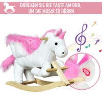 Rosa-weisses klassisches Schaukelpferd, eine bezaubernde Kinderschaukel, die die Balance fördert und fantasievolle Abenteuer ermöglicht.