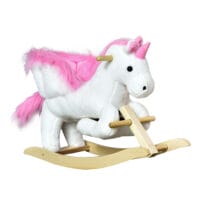 Rosa-weisses klassisches Schaukelpferd, eine bezaubernde Kinderschaukel, die die Balance fördert und fantasievolle Abenteuer ermöglicht.