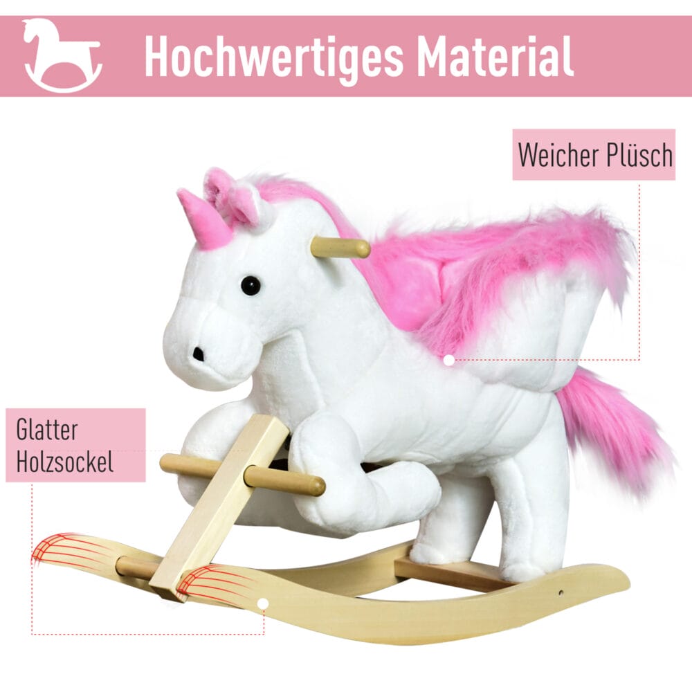 Rosa-weisses klassisches Schaukelpferd, eine bezaubernde Kinderschaukel, die die Balance fördert und fantasievolle Abenteuer ermöglicht.