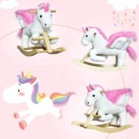 Rosa-weisses klassisches Schaukelpferd, eine bezaubernde Kinderschaukel, die die Balance fördert und fantasievolle Abenteuer ermöglicht.