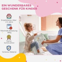 Graues Schaukeltier in niedlicher Elefanten-Plüschoptik, geeignet für Kinder von 2-4 Jahren. Es bietet sanftes Schaukeln und ist eine kuschelige Ergänzung fürs Kinderzimmer.