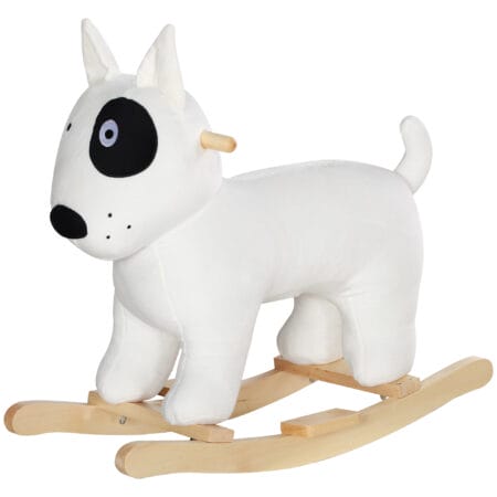 Weisses Plüsch-Schaukeltier in Form eines süssen Hundes mit Soundeffekten, ideal für Kinder von 2-4 Jahren. Ein treuer Spielkamerad, der zum Schaukeln einlädt.