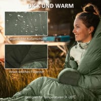 Schlafsack als Deckenschlafsack, klappbar für 3–4 Jahreszeiten, Farbe Grün.
