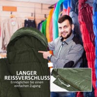 Schlafsack als Deckenschlafsack, klappbar für 3–4 Jahreszeiten, Farbe Grün.
