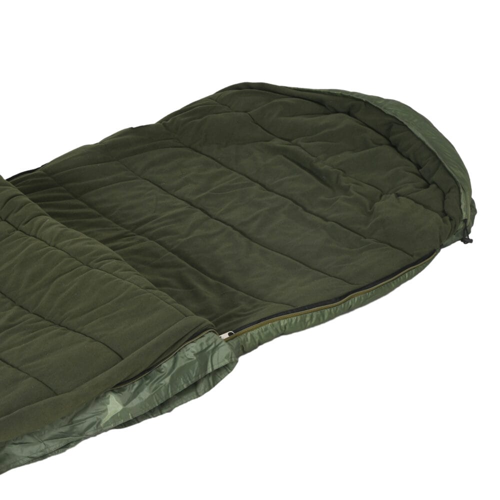 Schlafsack als Deckenschlafsack, klappbar für 3–4 Jahreszeiten, Farbe Grün.