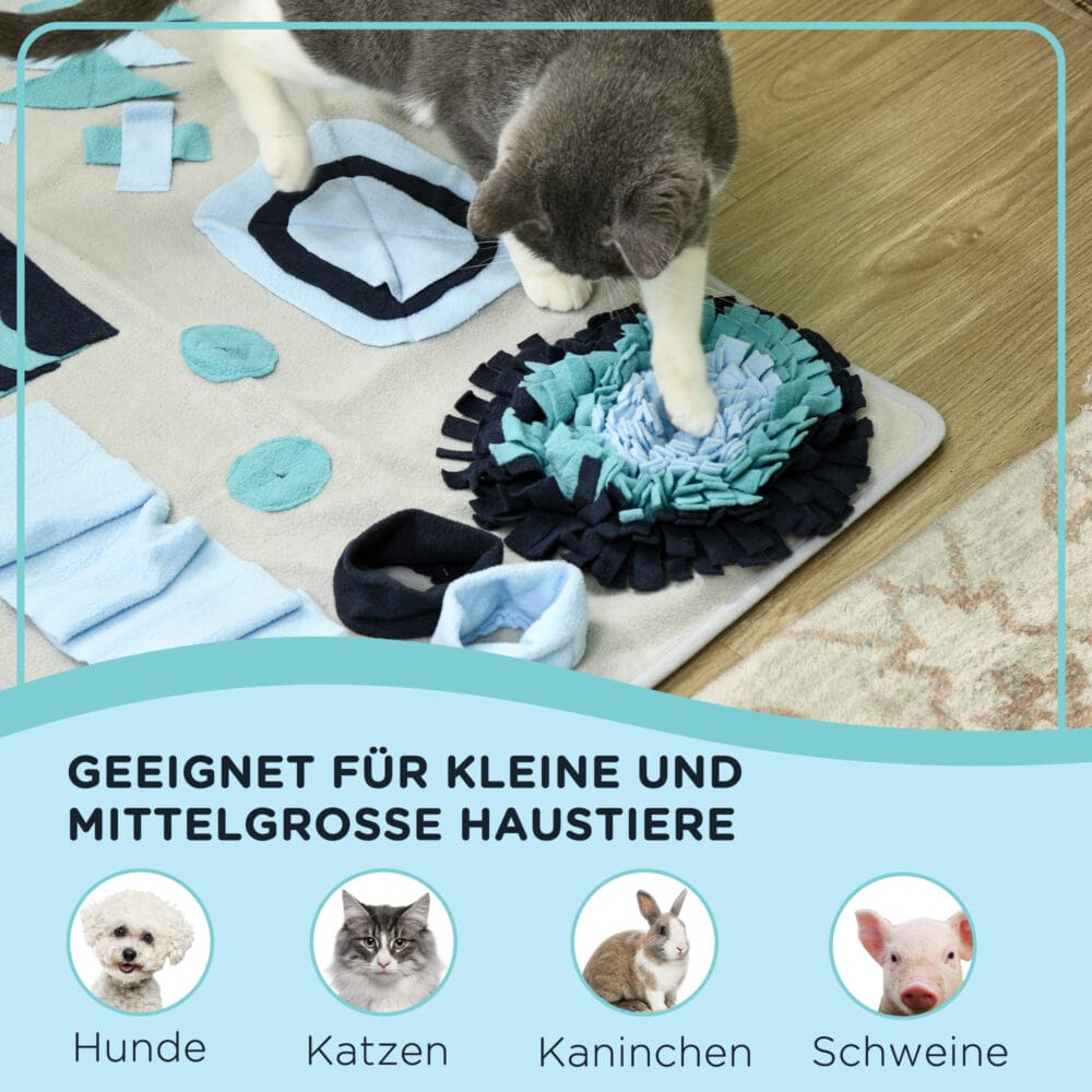 Bunter Schnüffelteppich aus Samt, ein Intelligenzspielzeug für Hunde, das die Nasenarbeit fördert und Langeweile vertreibt.
