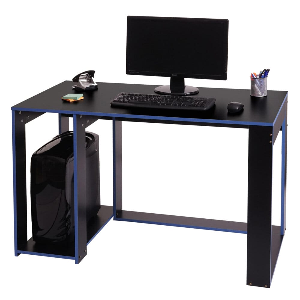 Schreibtisch Computertisch Bürotisch, 120x60x76cm schwarz-blau