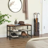 Schuhbank mit Sitzfläche und zwei Netzregalen, praktisch und bequem.